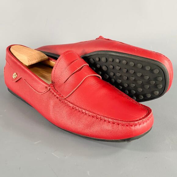 OPP FRANCE Size 7 Red Leather Penny Drivers Loafers - Picture 5 of 8